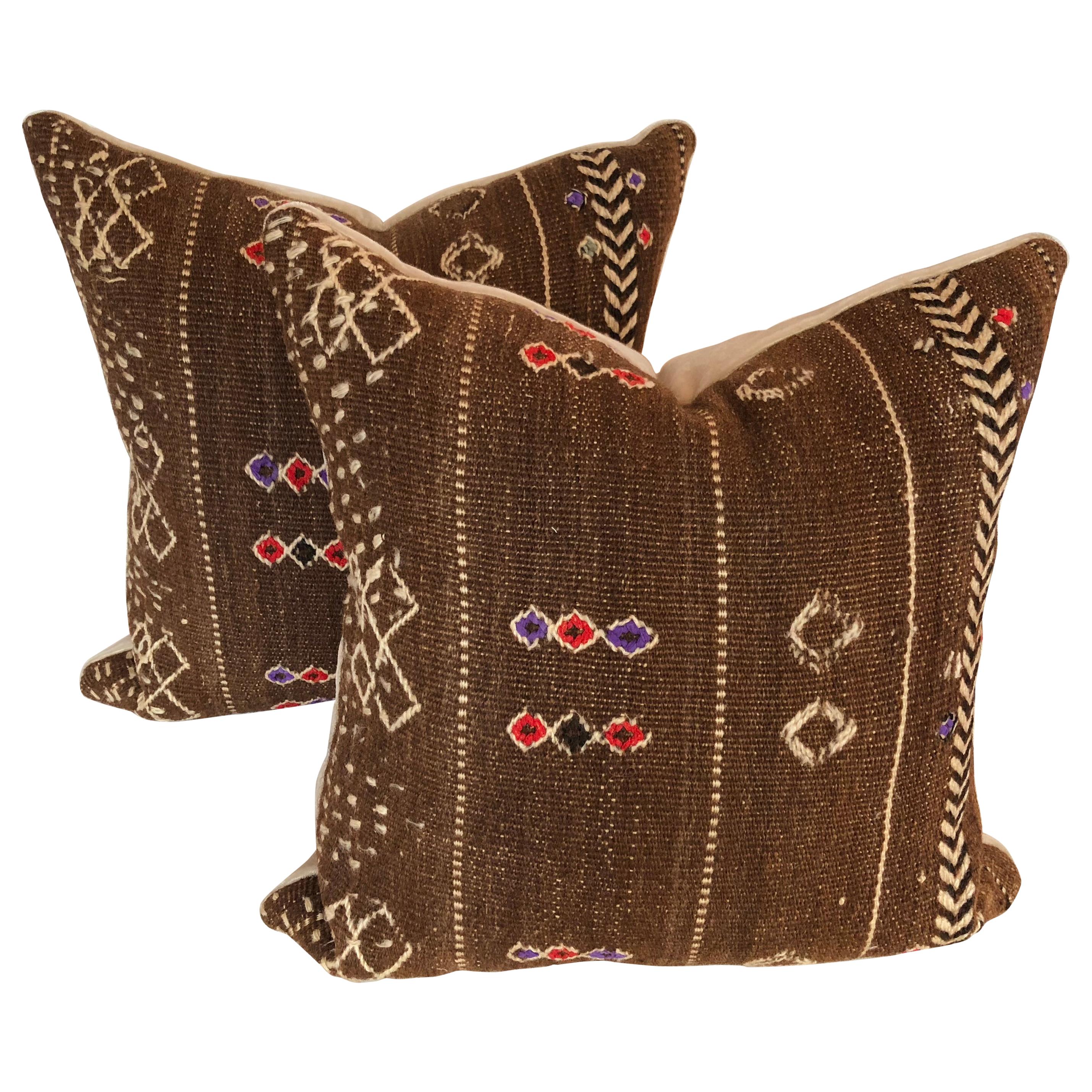 Custom Pillows by Maison Suzanne Cut From a Vintage Moroccan Wool Ourika Rug For Sale