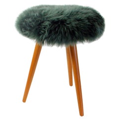 Midcentury Tripod Real Iceland Sheep Lamb Upholstered Tripod Stool Chair, 1950s