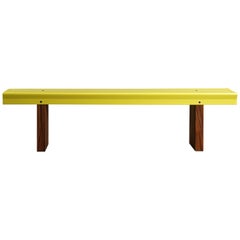 Bench, Yellow Coated Metal, Mahogany Legs, Designed and Made by Max Frommeld