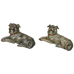 Two Terracotta Figures of Reclining Pug Dogs