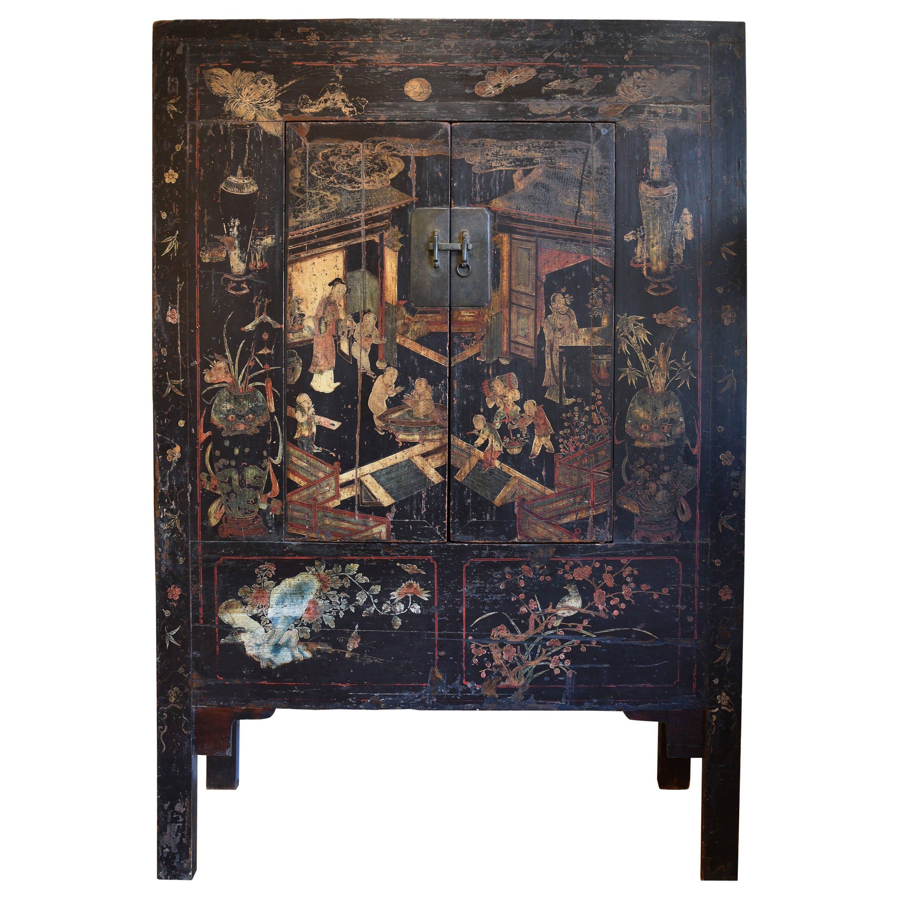 18th Century Black Lacquer Chinese Cabinet
