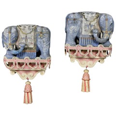 Pair of Chinese Painted Wood Elephants on Brackets