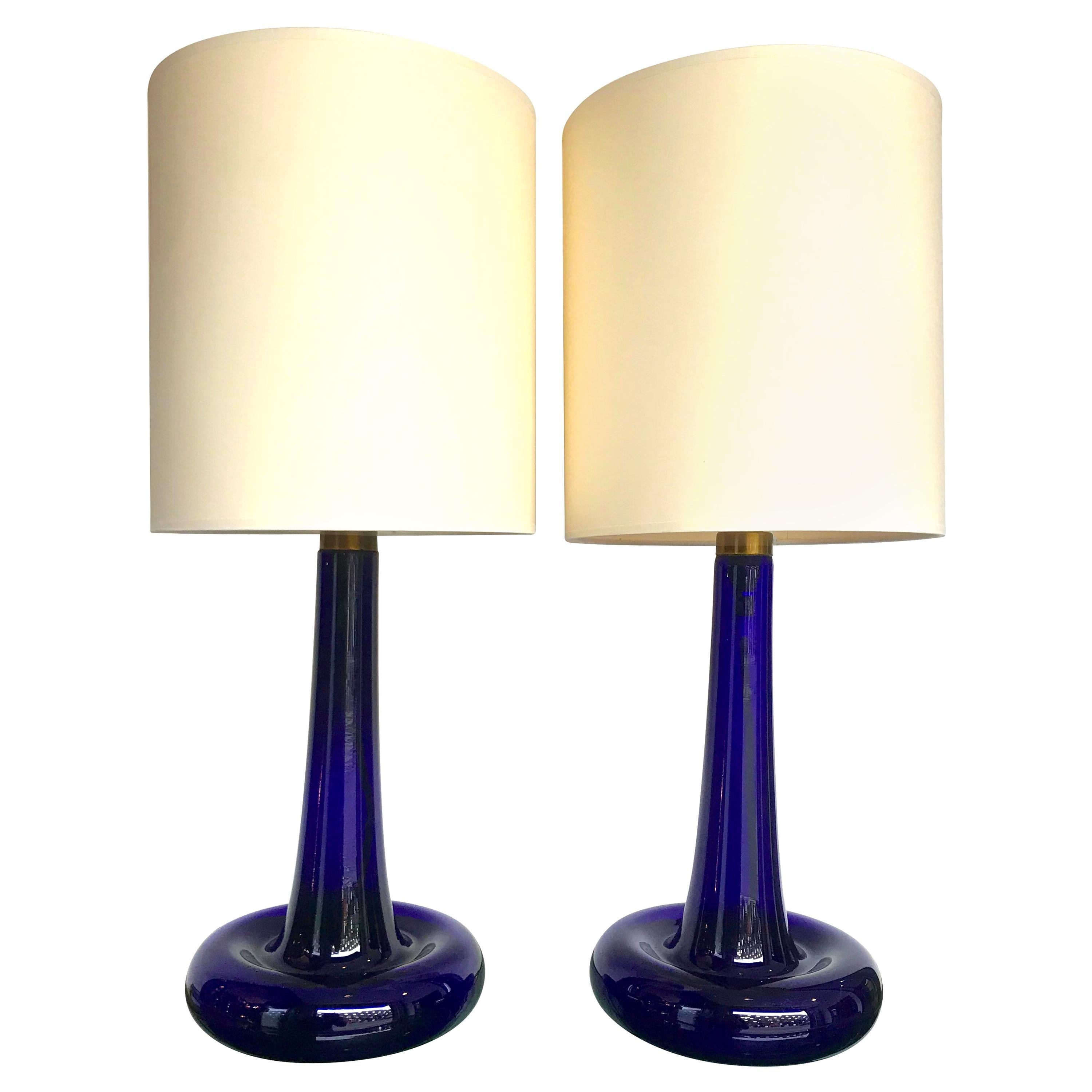 Pair of Cobalt Blue "Fleur" Lamps by Holmegaard