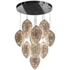 Chandelier Cluster 14 Eggs Medium 1 Lamps, Chrome Finish, Arabesque Style, Italy