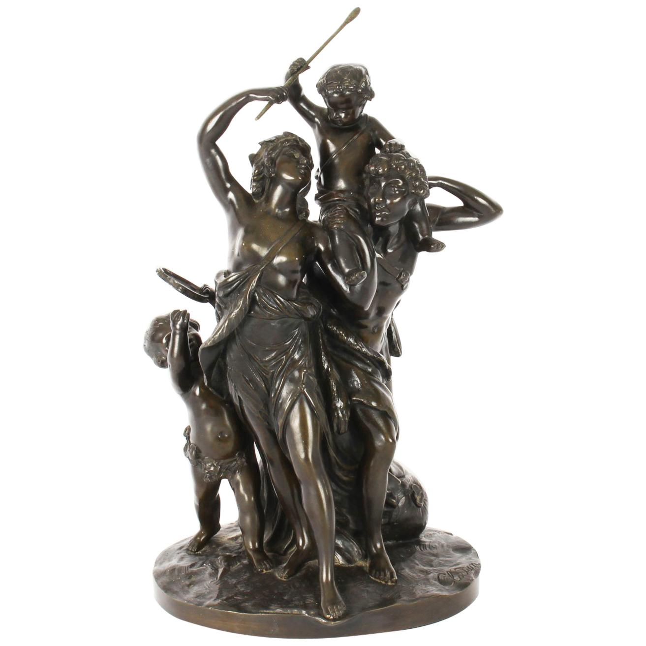 Antique Bronze Sculpture "The Triumph of Bacchus" Signed Clodion 19th Century