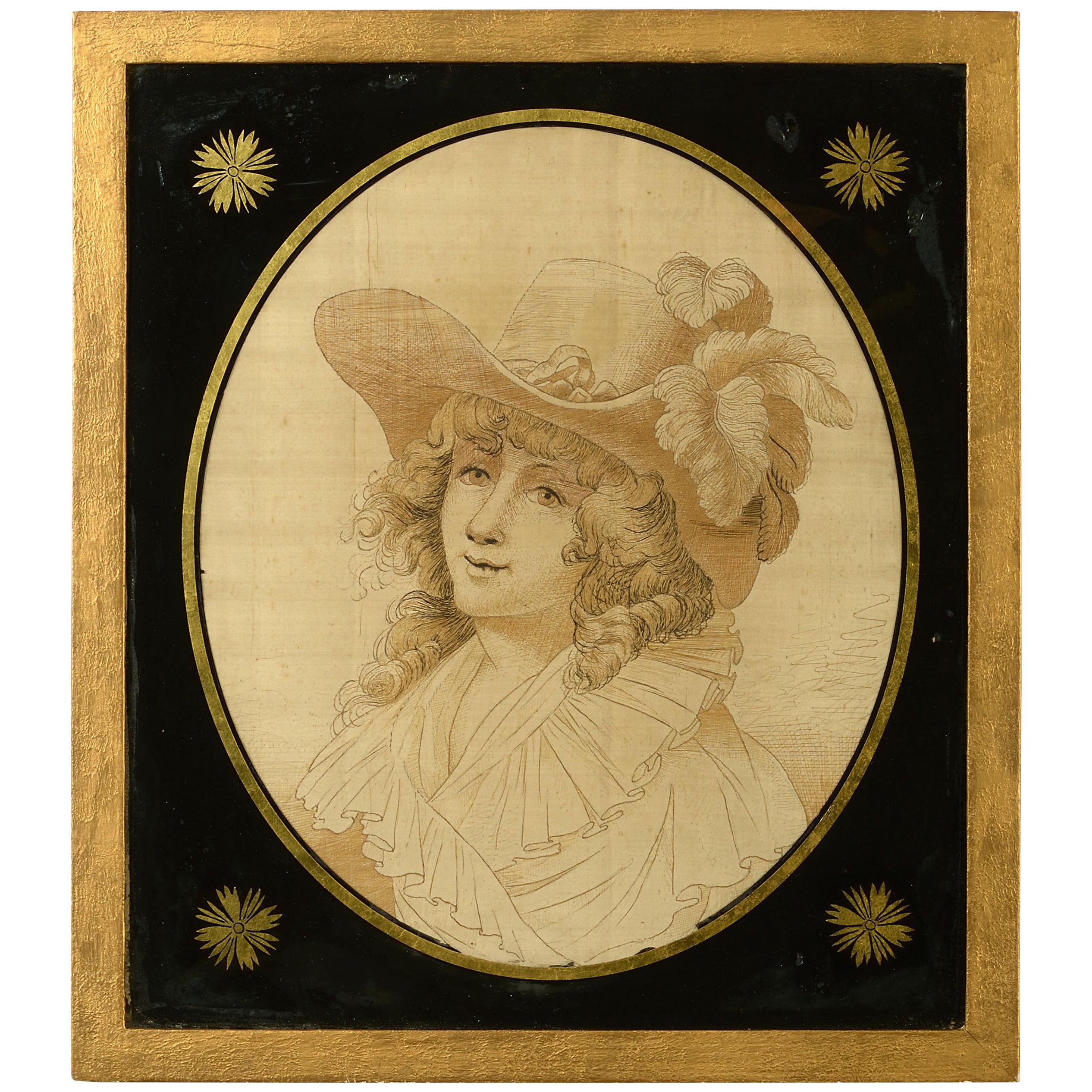 Late 18th Century Silk Work Portrait of a Lady