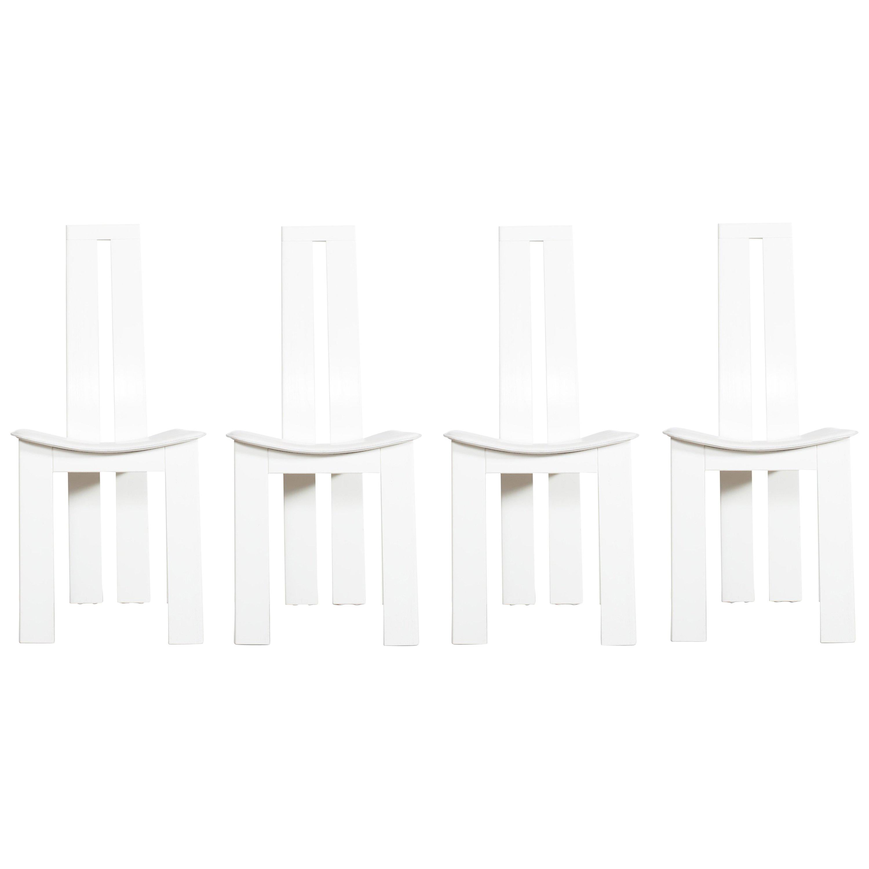 Postmodern Pietro Costantini White Leather Dining Chairs