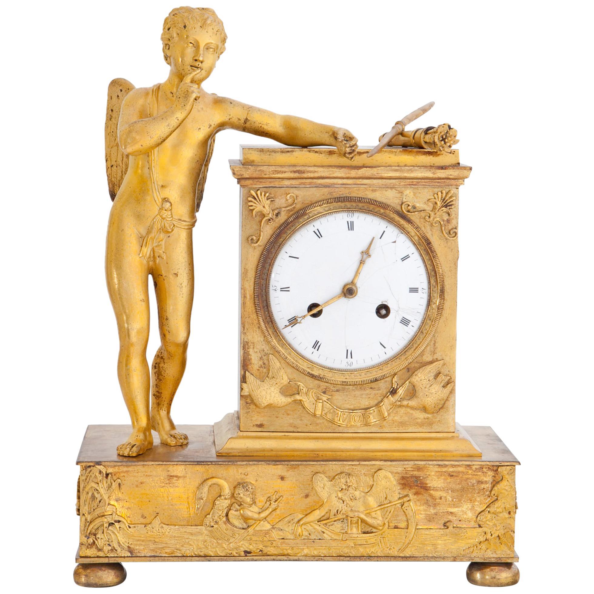 Empire Mantel Clock with Cupid, France, First Quarter of the 19th Century