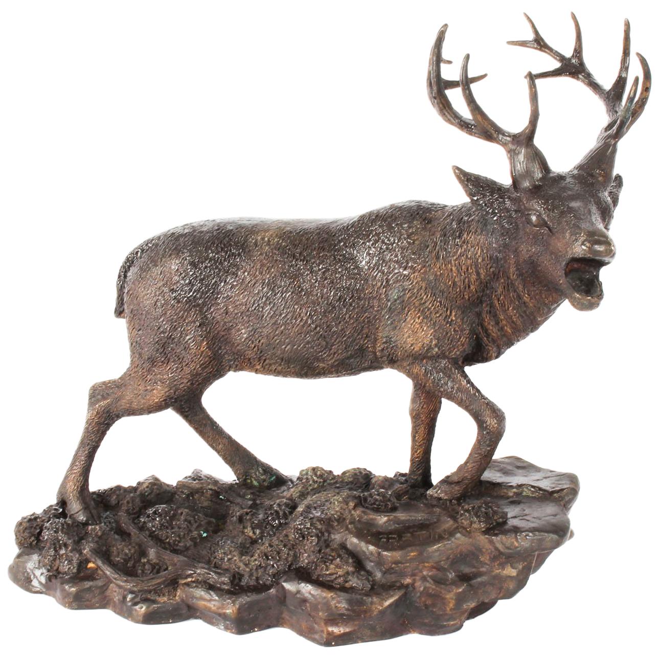 Antique French Bronze Stag Sculpture Christopher Fratin, 19th Century