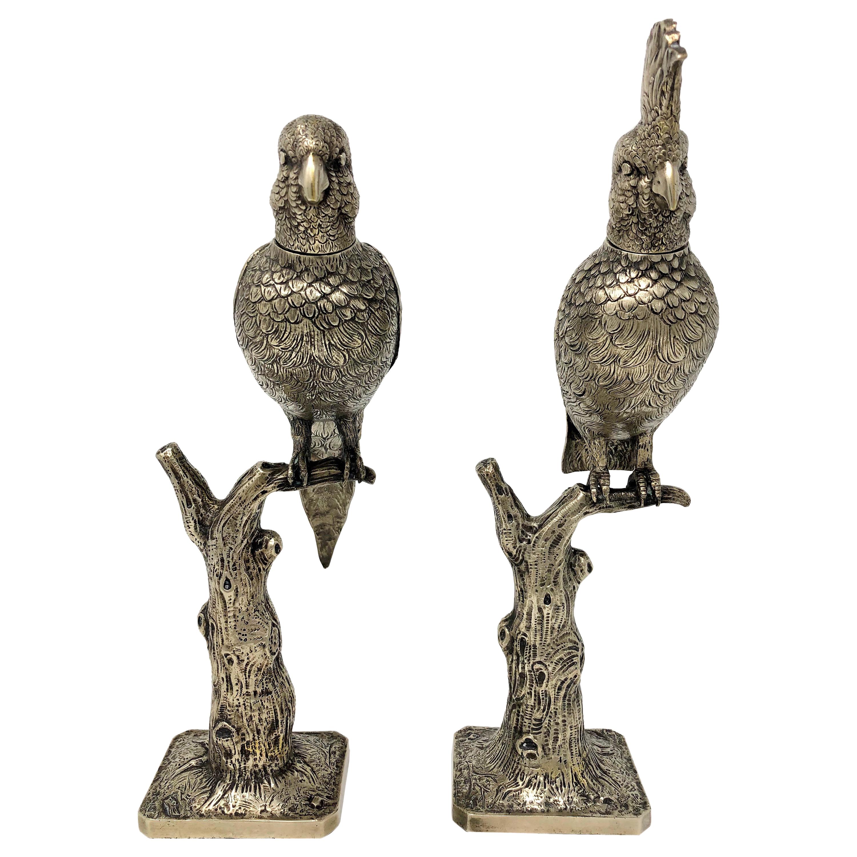 Pair of Estate Silver Plated Perching Birds, circa 1930s