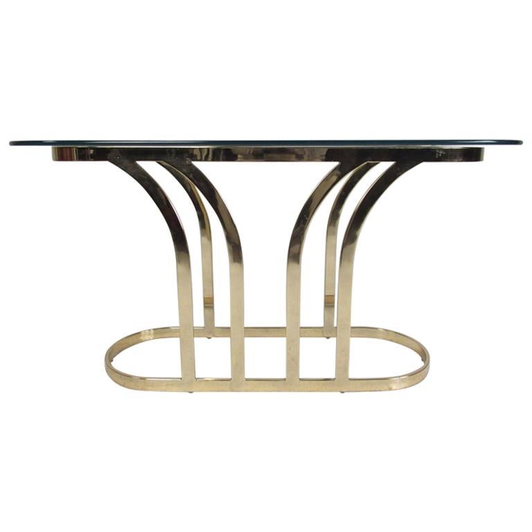 Hollywood Regency Style Glass Top Console Table