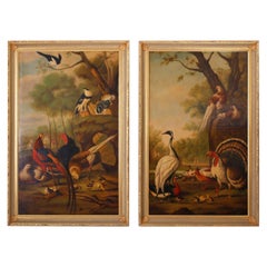 Vintage Pair of Oil Paintings of Various Birds