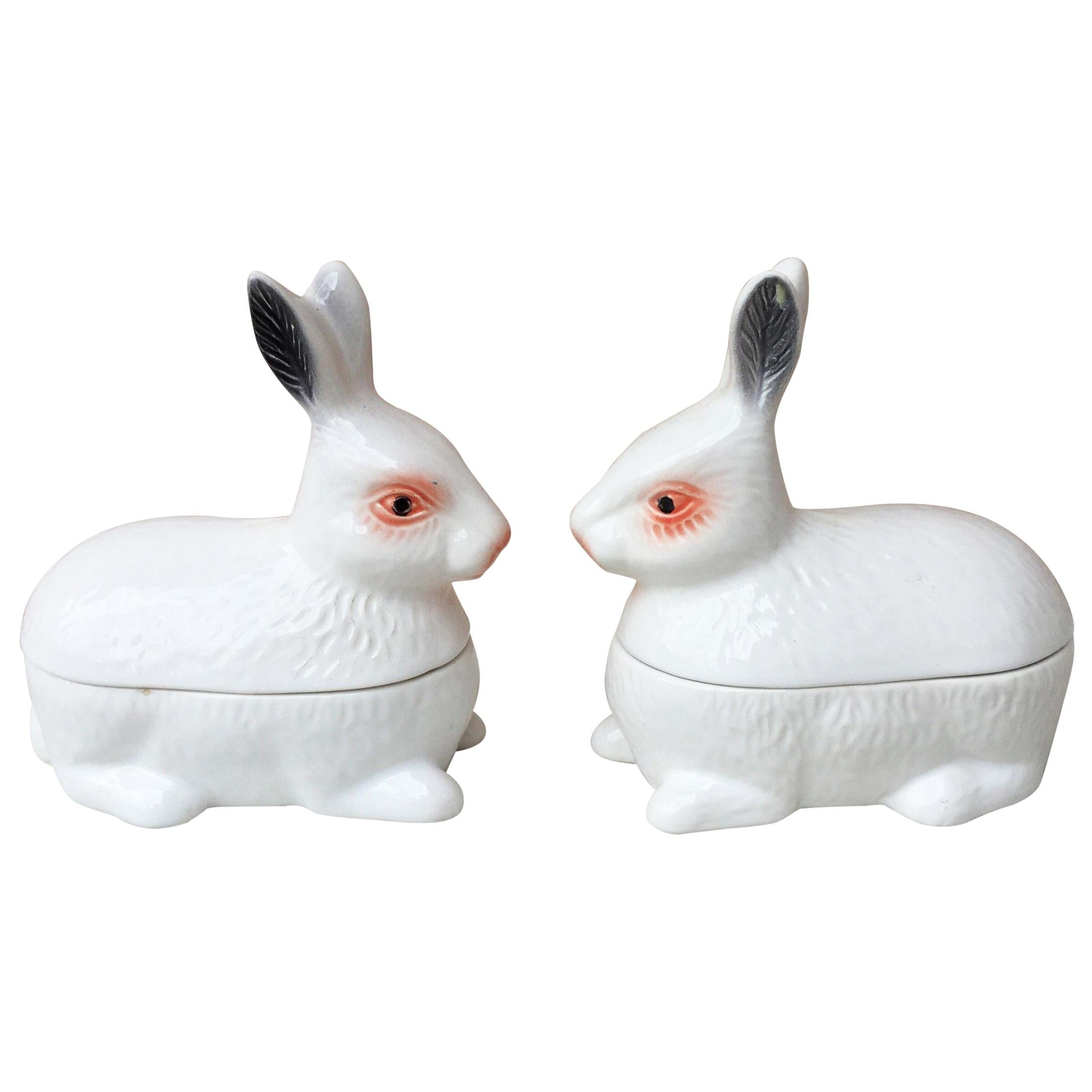 Small Majolica Pate White Rabbit Tureen For Sale