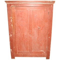 Antique Red Jelly Cupboard One-Door Primitive Pine Cabinet Farmhouse Chic