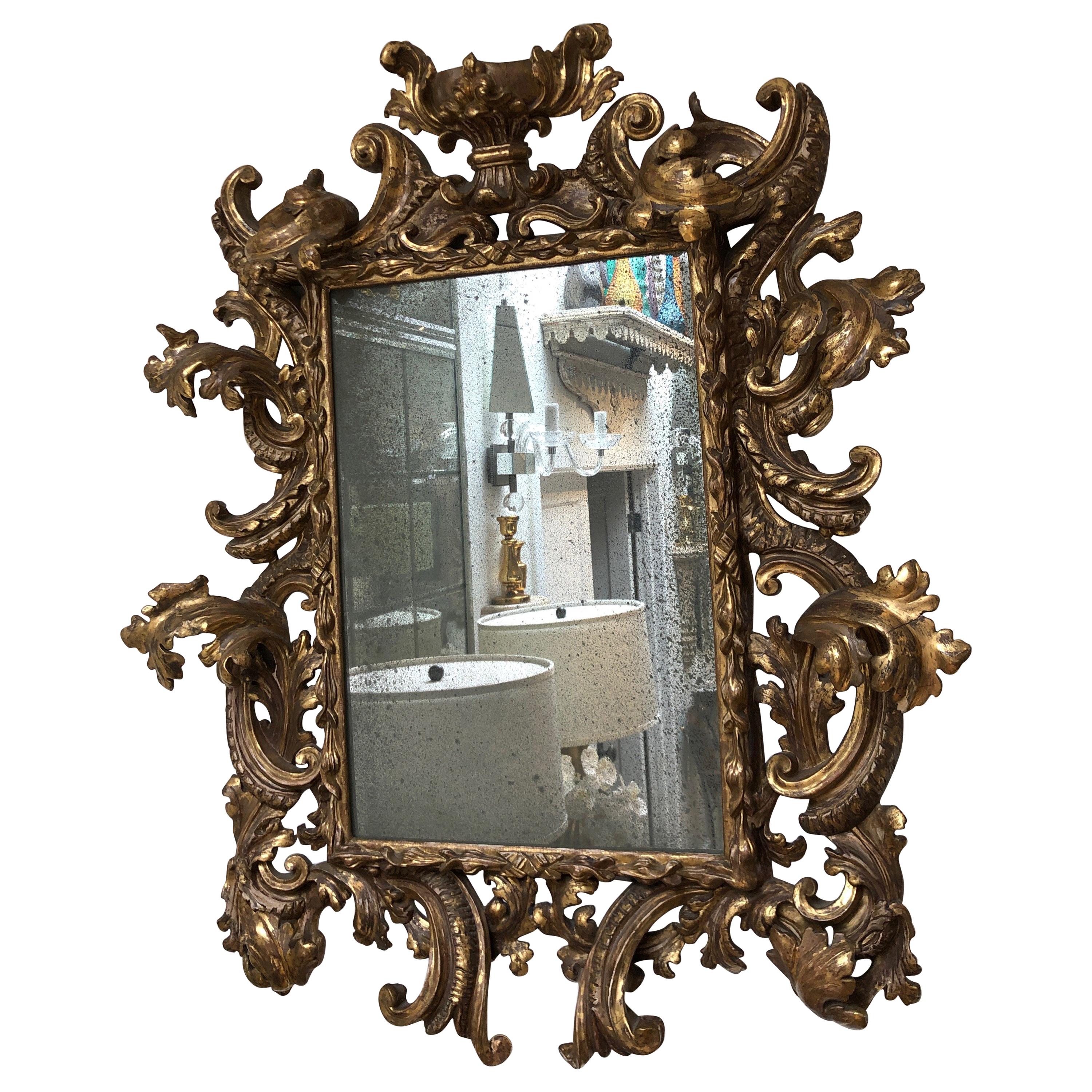 Ornate Antique Gilded Gold Rococo Mirror