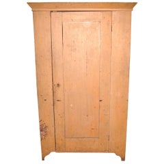 Antique Primitive One Door Cupboard Wardrobe Pine Rustic Cabinet Mustard Painted