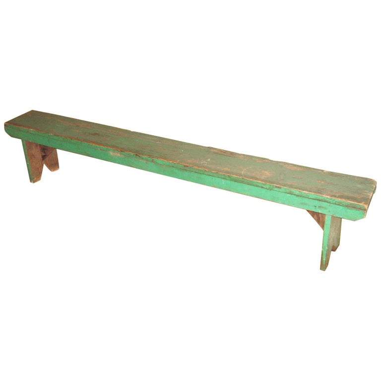 Primitive Pine Farmhouse Rustic Green Bench at 1stDibs