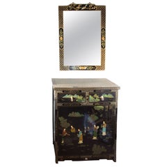 SALE! SALE! Chinese Chippendale Style Dry Bar with Mirror Exquisite  Petite Size