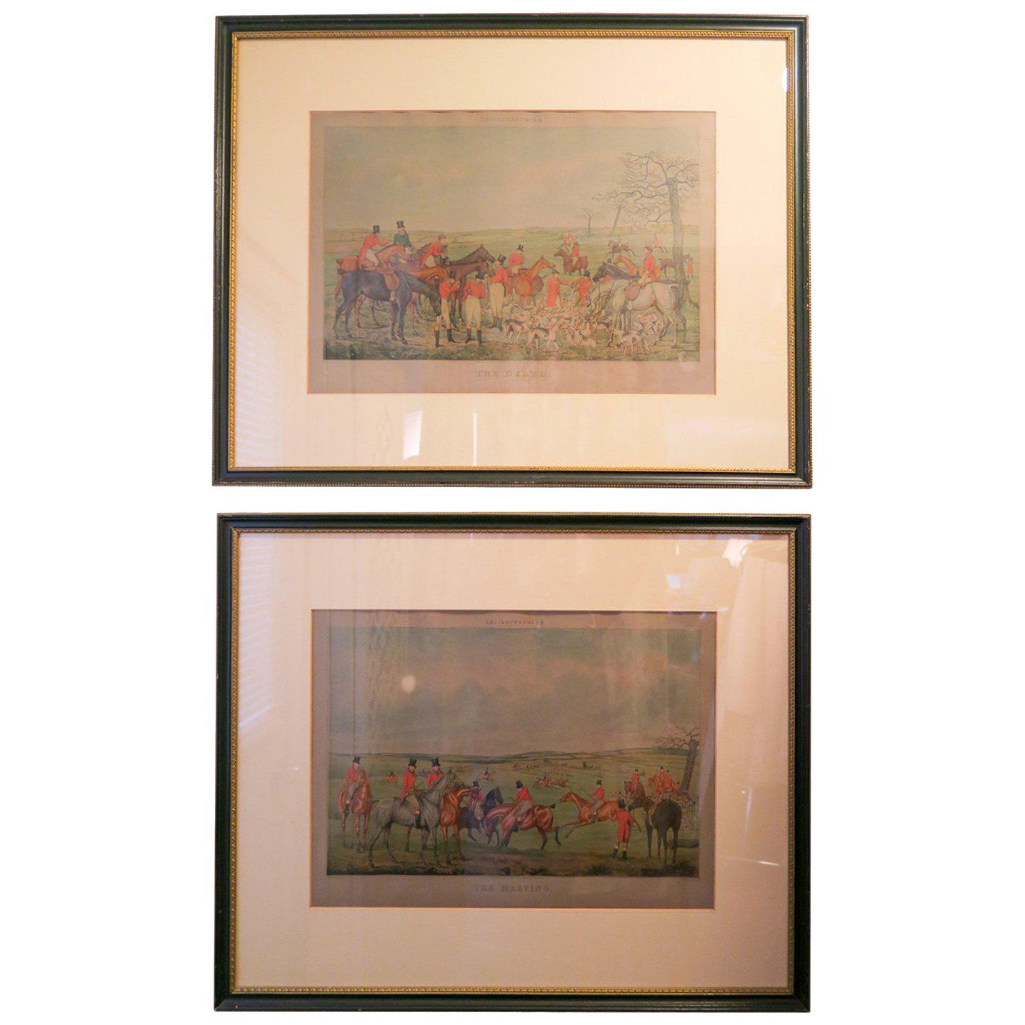 Henry Alken Watercolor Etchings The Meeting and The Death Original Frames For Sale