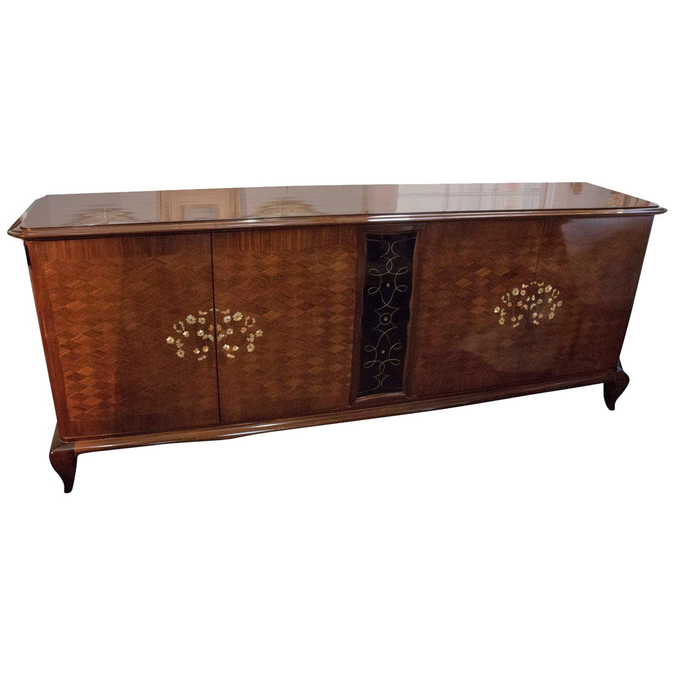 Mid Century Brazilian Rosewood Deco Sideboard!  Stunning Inlay Jules Leleu Style For Sale