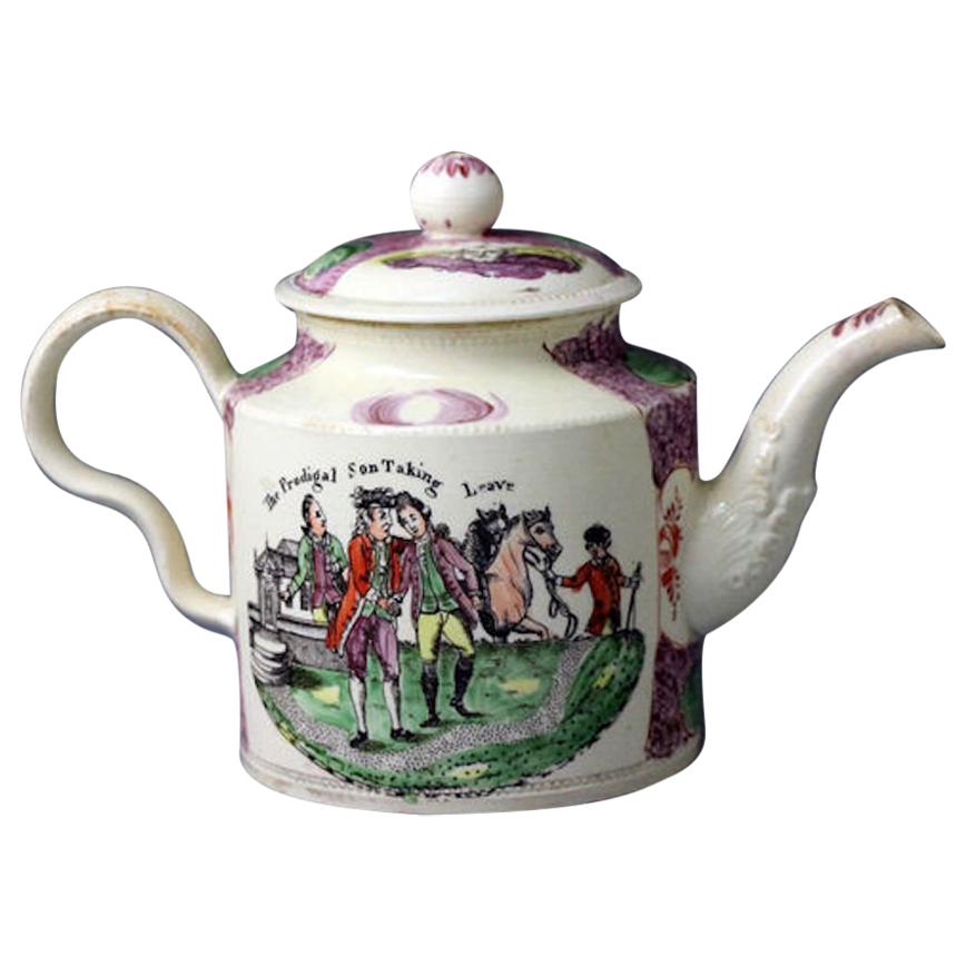 English Creamware Teapot by William Greatbach Staffordshire, 18th Century For Sale