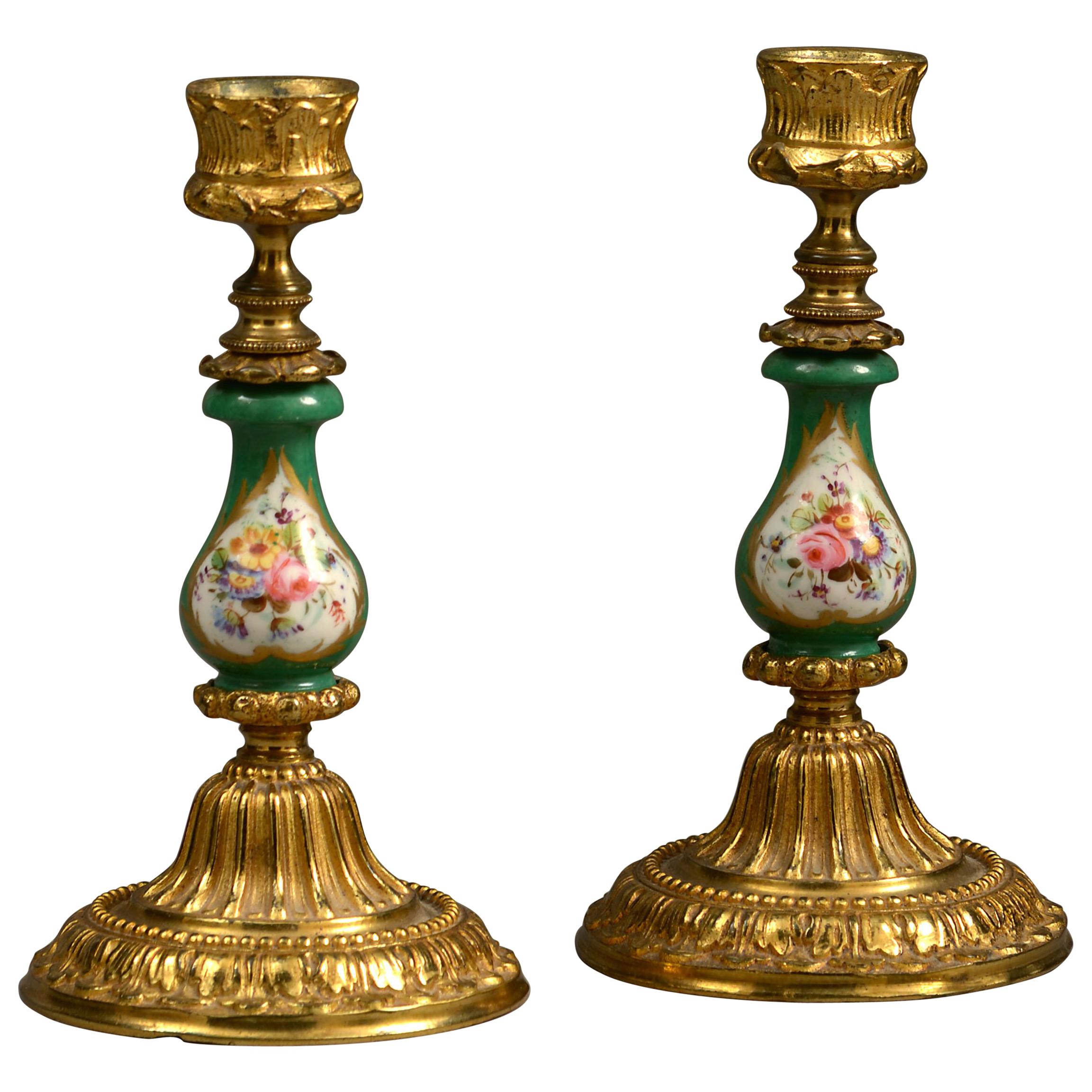19th Century Pair of Sèvres and Ormolu Candlesticks