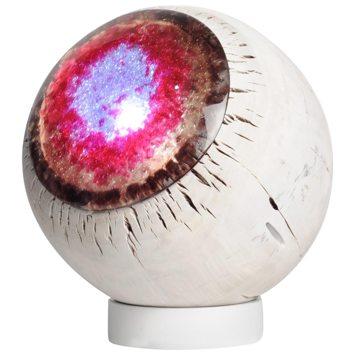 Bunte, dekorative Leuchte aus Holz und Gussglas, Eyeball-Projektion