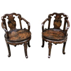 Antique Pair of Early 20th Century Hand Painted European Japonisme Chairs