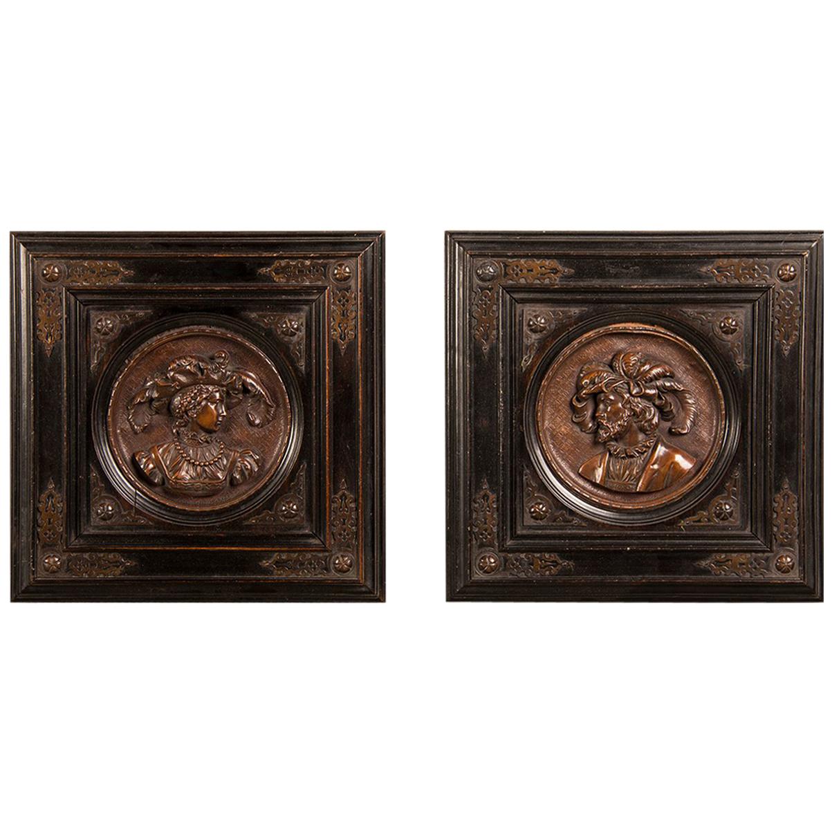 Two Antique Italian Renaissance Style Cameo Portraits, Italy, circa 1865 For Sale