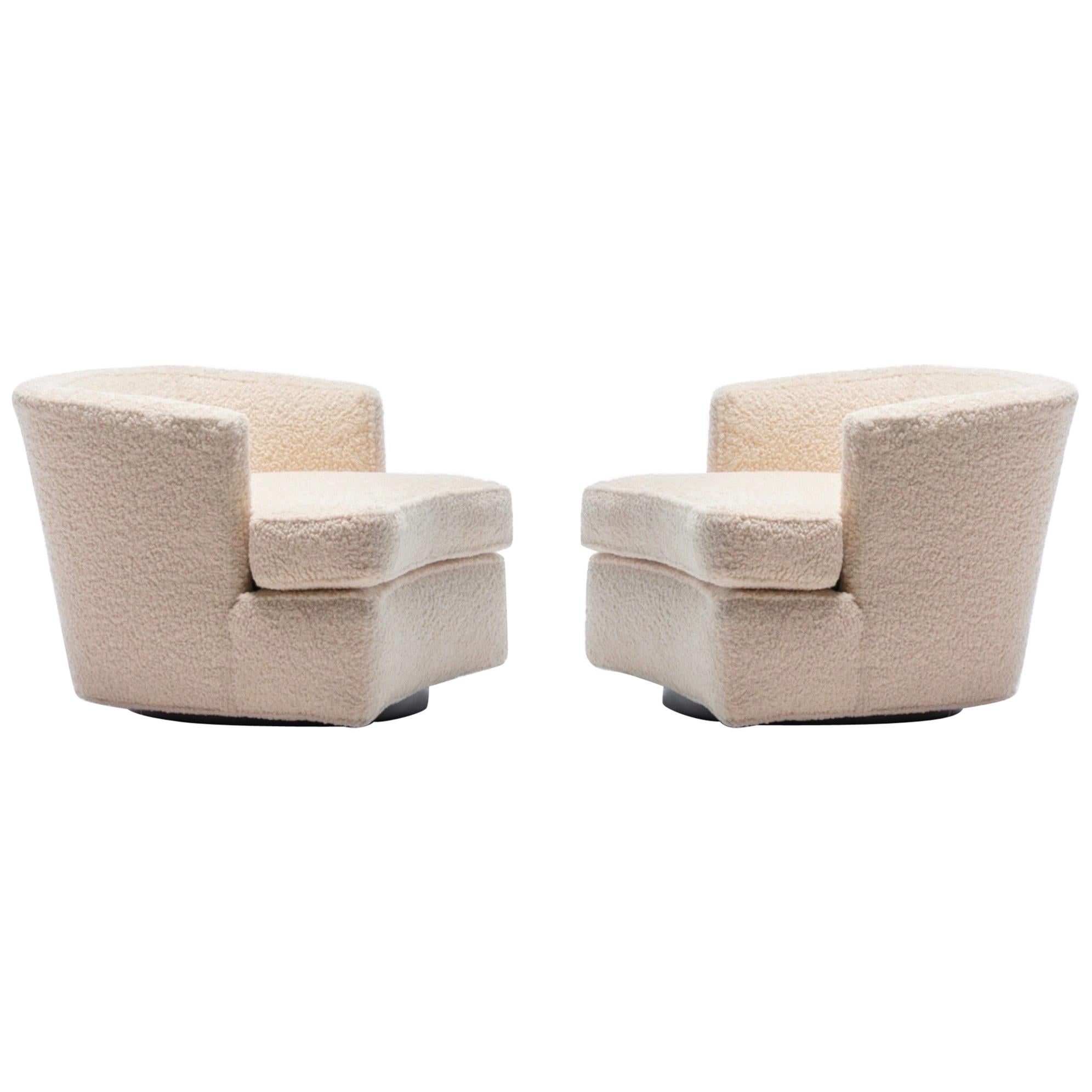 Pair of Harvey Probber Swivel Chairs in Ivory Bouclé , circa 1950s