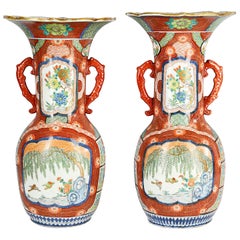 Large Pair Meiji Period Japanese Kutani Vases