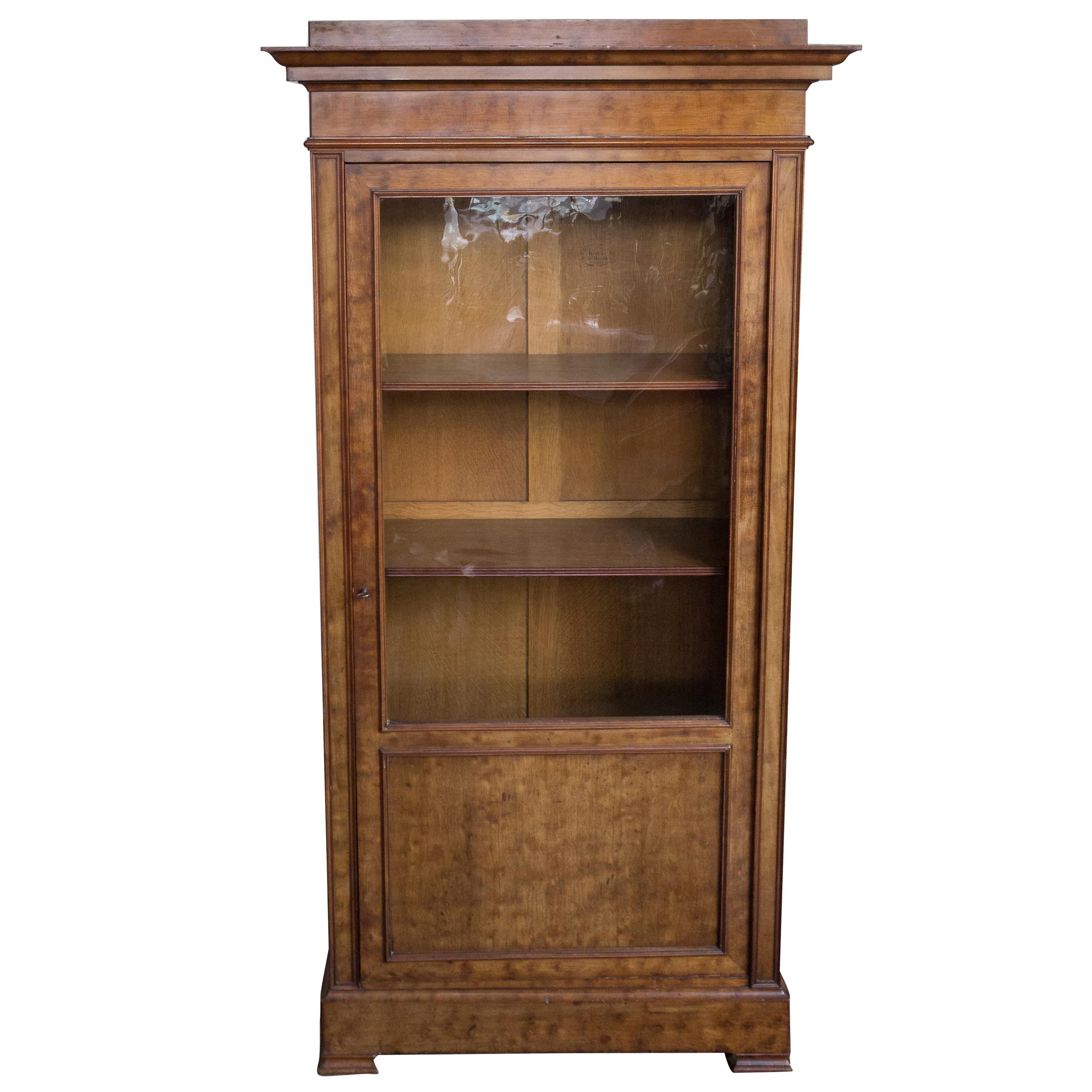 French 19th Century Walnut Bookcase with Original Glass Door