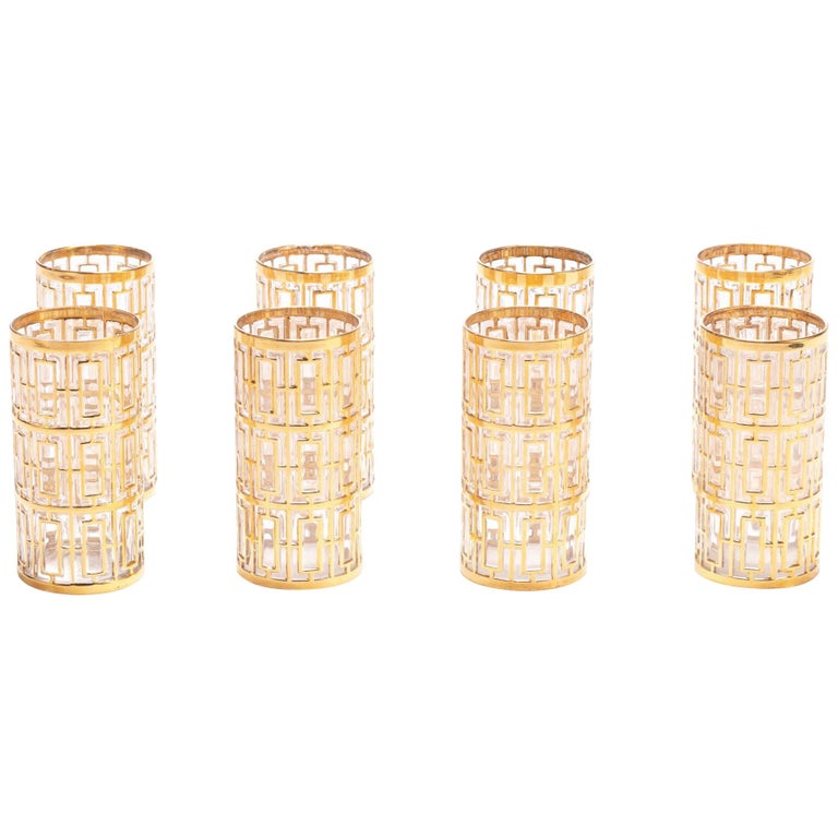 Vintage Imperial Glass Co. Shoji Highball Glasses 22-Karat Gold 1960s 'Set of 8'
