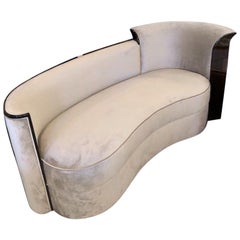 Art Deco French Curved Sofa in Walnut