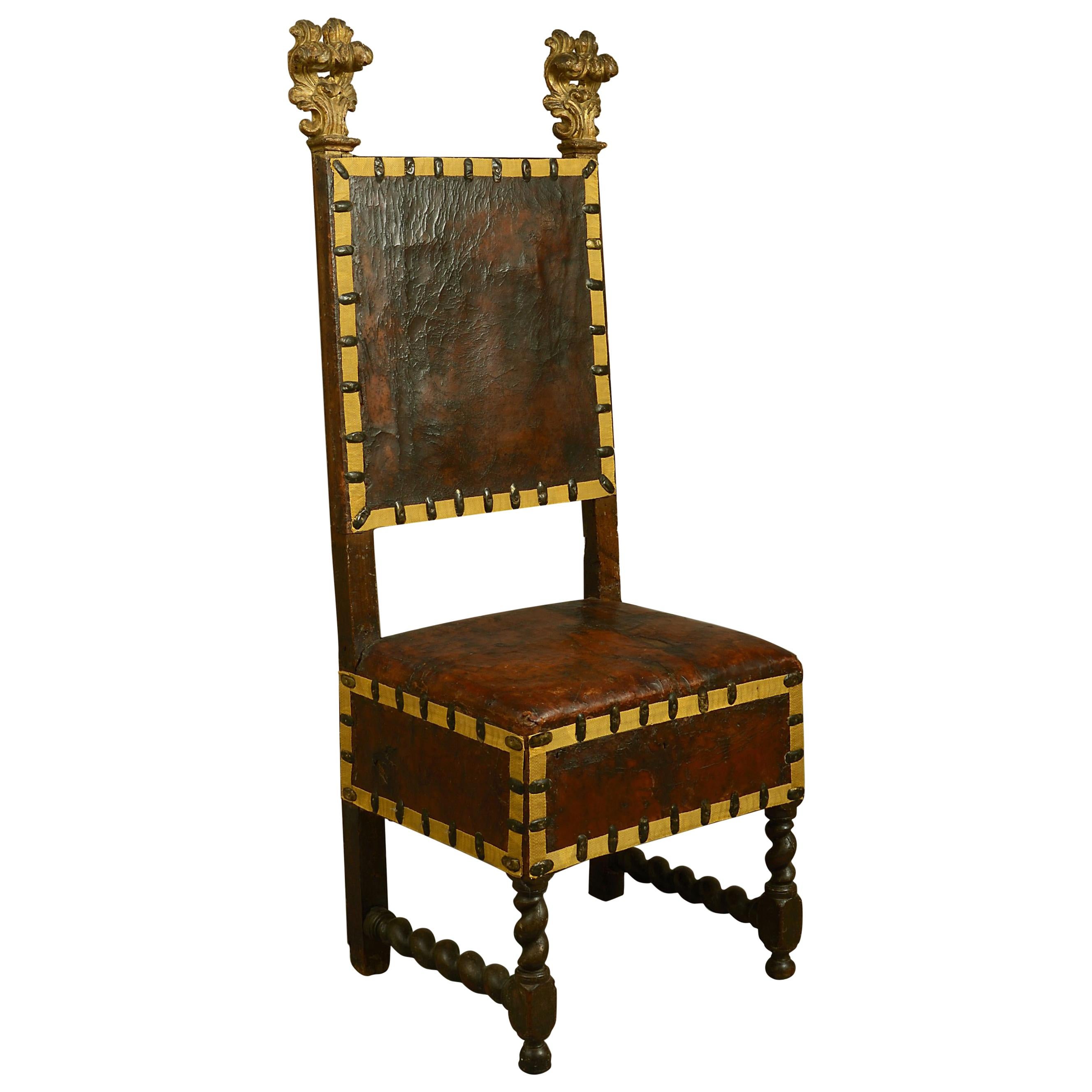 17th Century Florentine Parcel Gilded Walnut Chair