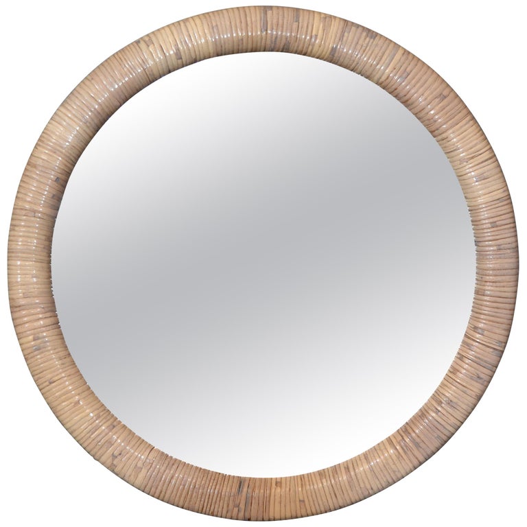 Mid Century Modern Round Rattan Wall Mirror