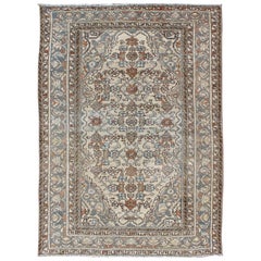Gray/green, Taupe, Lt. Blue & Rust, brown Antique Persian distressed  Malayer