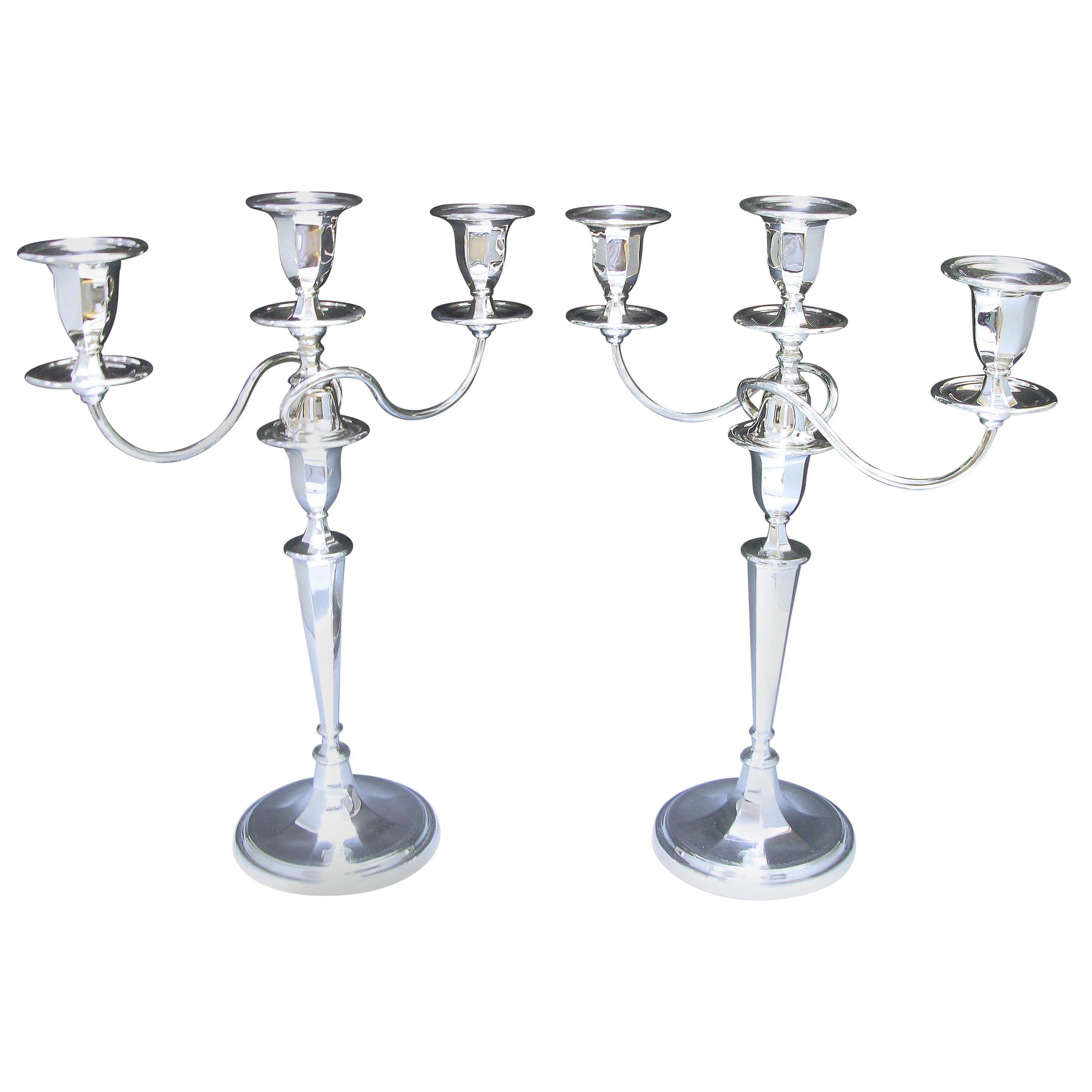 Pair of George V Antique Sterling Silver Three-Light Candelabra Made in 1912 For Sale