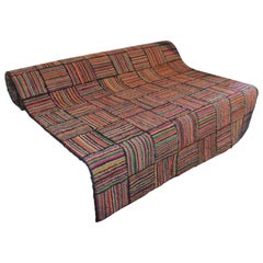 Vintage American Hand Hooked Runner Rug in a Log Cabin Pattern