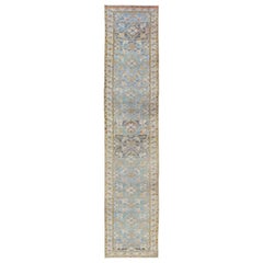 Beautiful Blue Color Antique Persian Malayer Runner with Floral Design