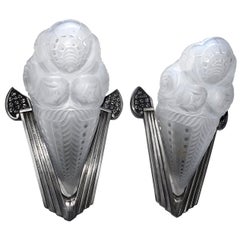 French Art Deco Pair of Wall Light Sconces