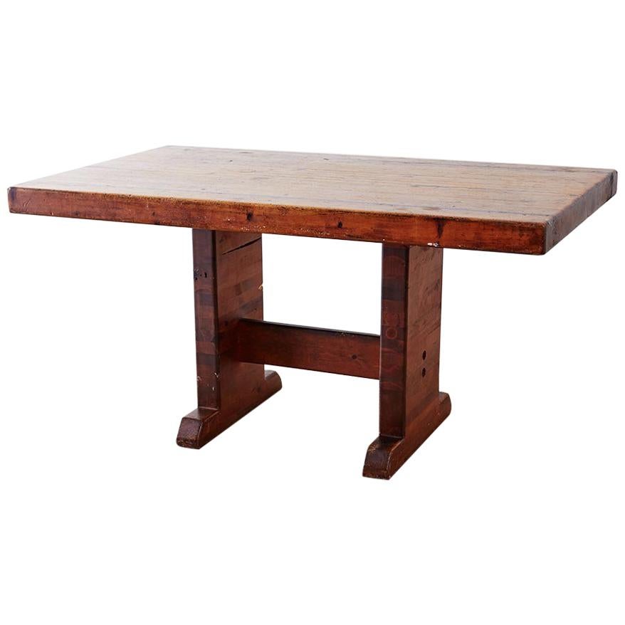 Rustic American Butcher Block Trestle Style Dining Table
