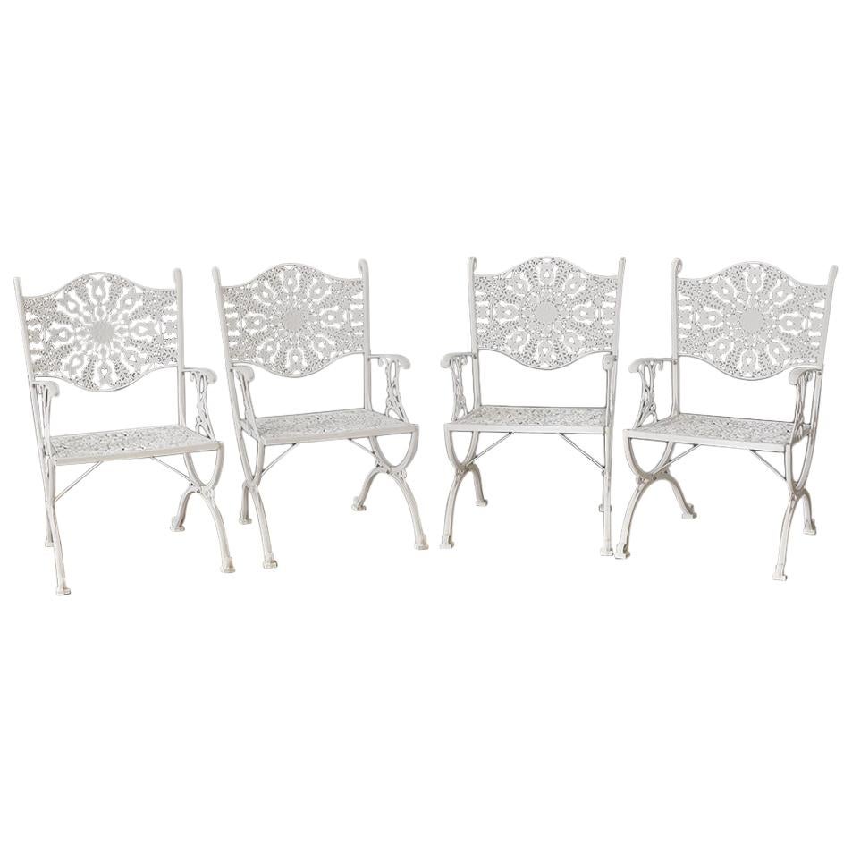 Set of Four Neoclassical Aluminum Garden Patio Chairs