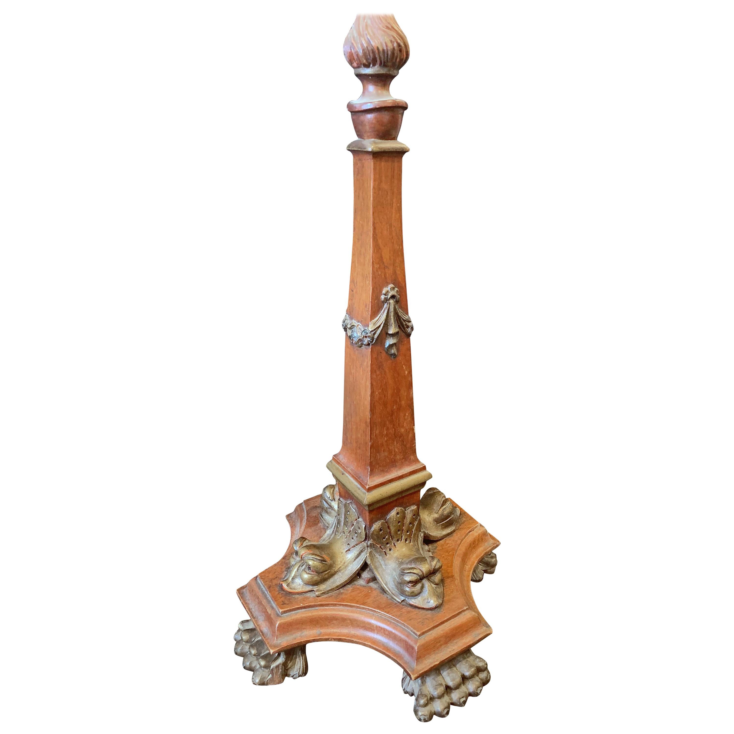Slender Renaissance Revival Lamp Base with Dauphins and Hairy Paw Feet