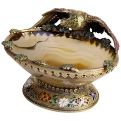Austrian Viennese Silver, Gem-Set Enamel, and Agate Bowl with Eagle, circa 1890