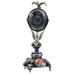 Silver and Viennese Enamel Clock with Eagle by Hermann Bohm