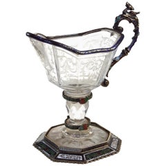 Fine Silver, Enamel, and Engraved Rock Crystal Jug, circa 1880