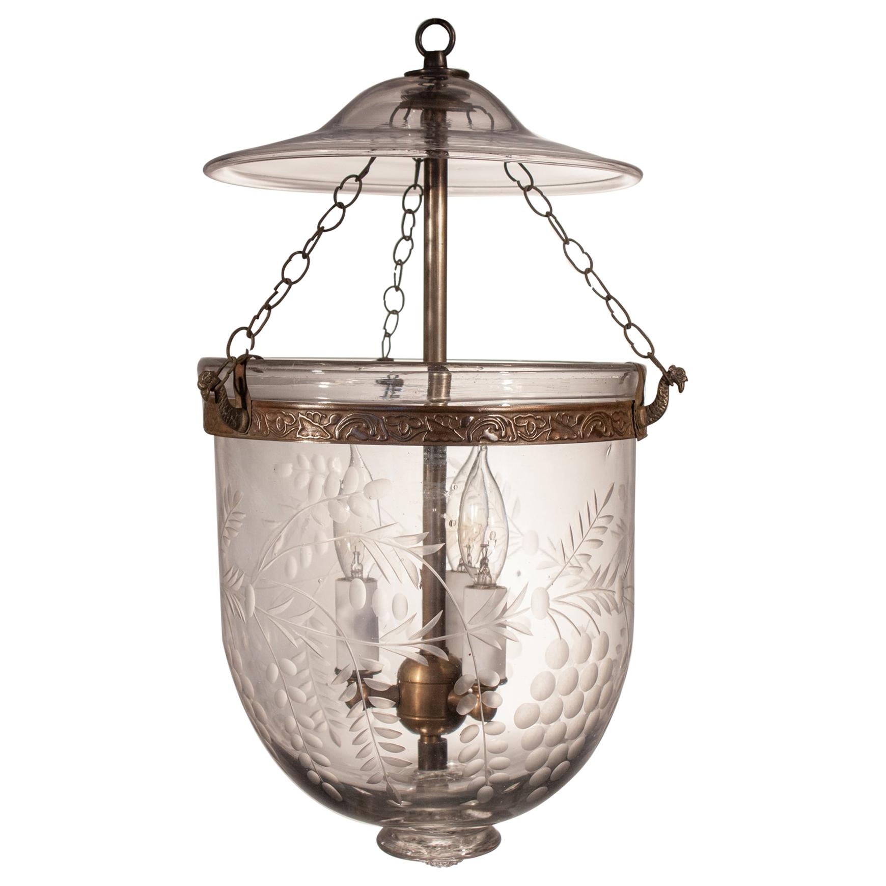  Bell Jar Lantern with Grape Vine Etching