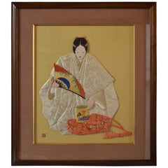 Antique Japanese Contemporary Framed Silk and Brocade Handcrafted Decorative Art