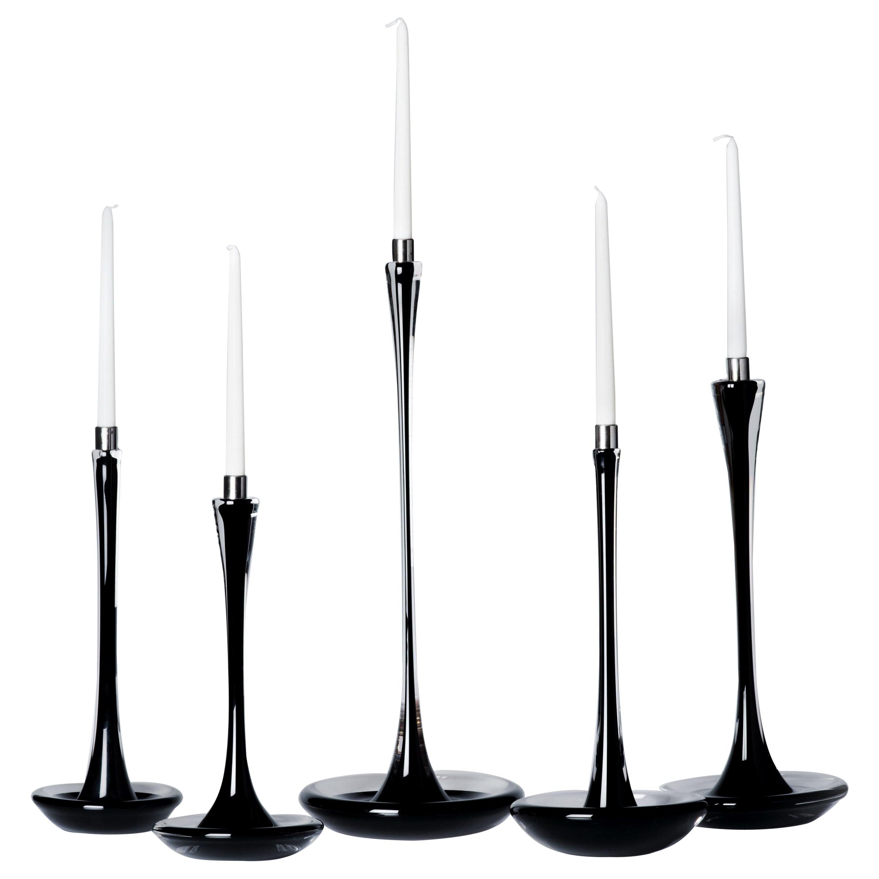 Moshe Bursuker Set of 5 Black Glass Candleholders, 2024 For Sale